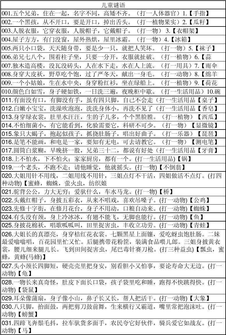 小学猜谜语大全及答案103个